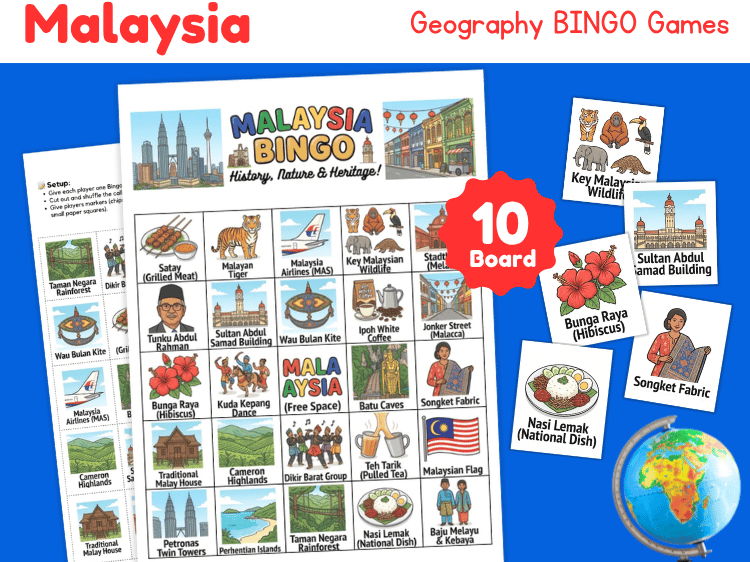 Malaysia Bingo Game | Geography, Culture & Landmarks Activity