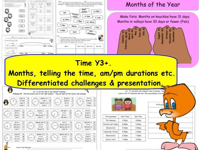 Time Small Steps Y3 KS2 Telling The Time, Months Durations Challenges