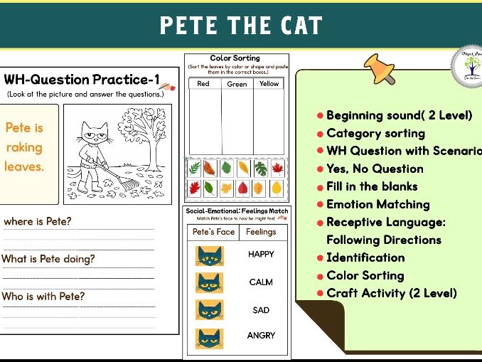 Pete the Cat Falling Autumn  Shoes Craft and Activity Worksheet