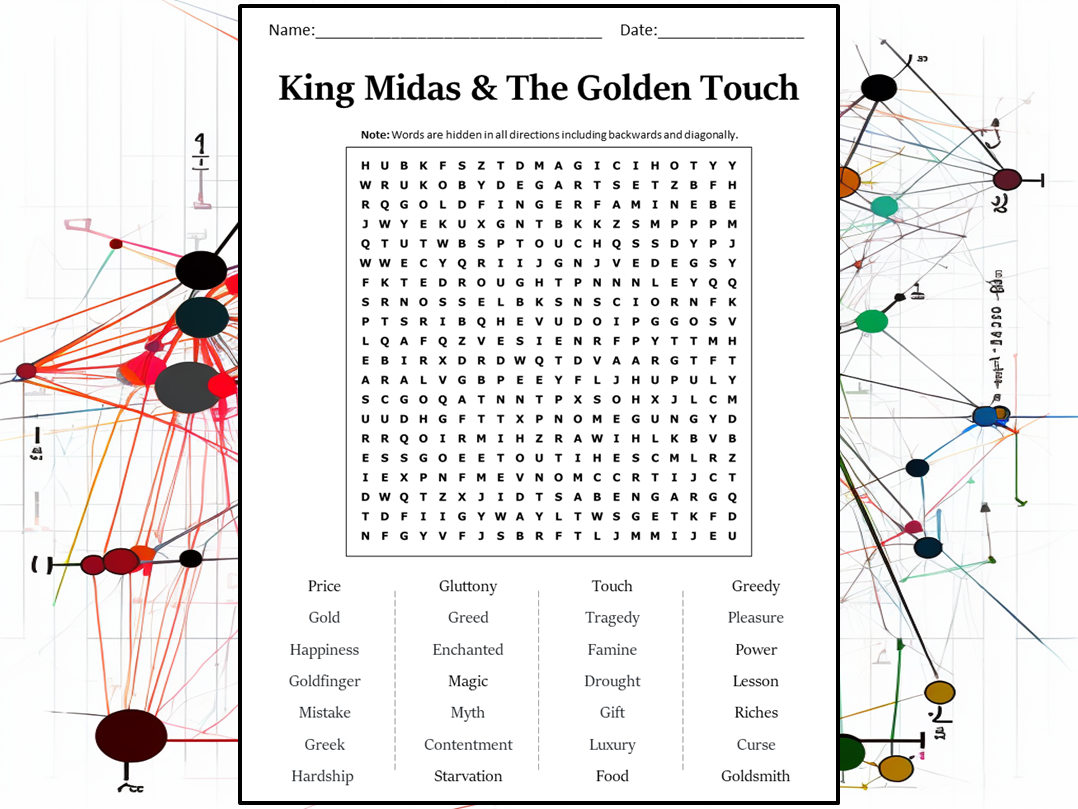 King Midas The Golden Touch Word Search Puzzle Worksheet Activity