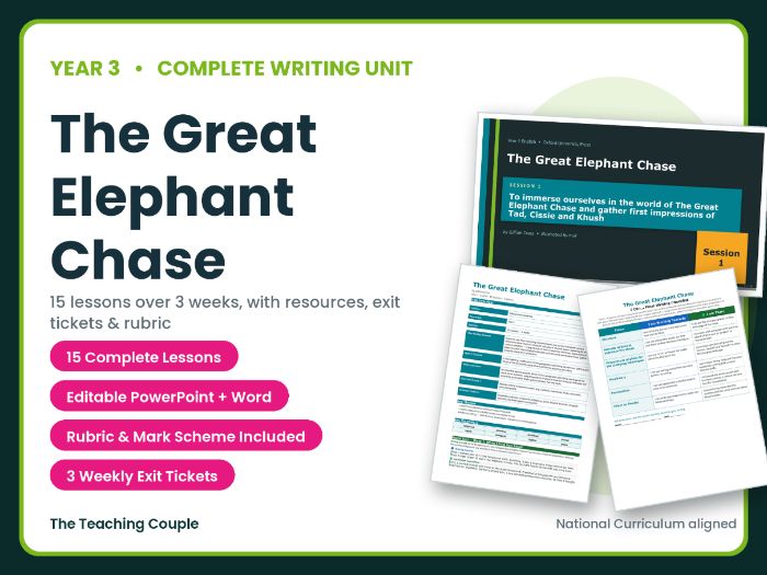 The Great Elephant Chase | Year 3 English Unit | 15 Complete Lessons + Resources + Mark Scheme