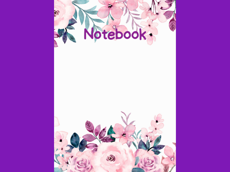Pink Flowers Purple Leaves A4 Lined Notebook