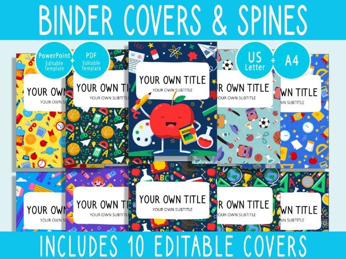 Editable Back To School Pattern Binder Covers, PDF + PPTX