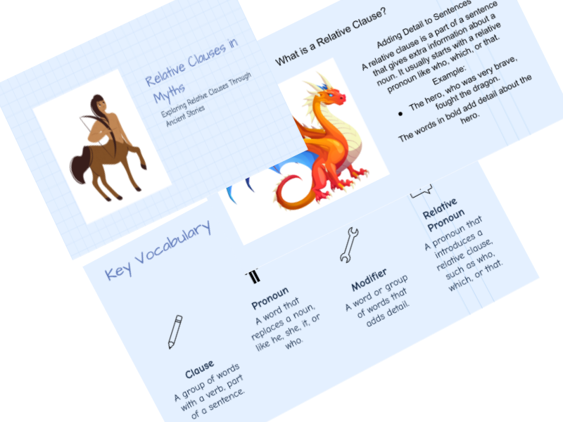 Relative Clause Lesson Pack (Myth context)