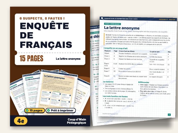 French Grammar Mystery Game Grade 4 Spelling Homophones | La lettre anonyme