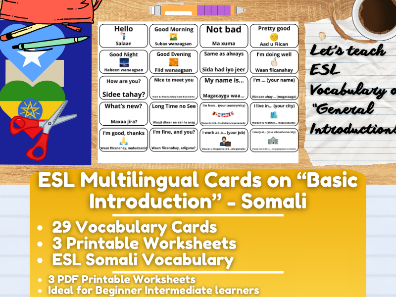ESL Multilingual Vocabulary Flashcards - General Introductions - Somali