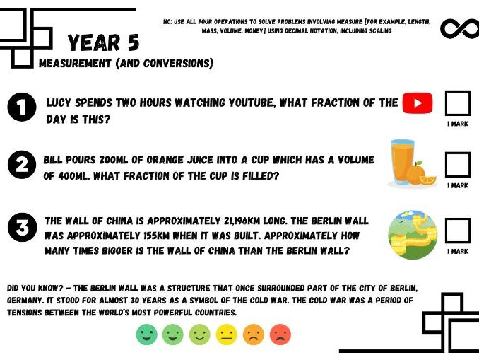 Measurement (and conversions) worksheets and model answers (YR 5 MA