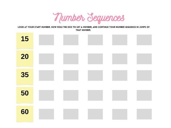 Number Sequences to 100 Printable Activity