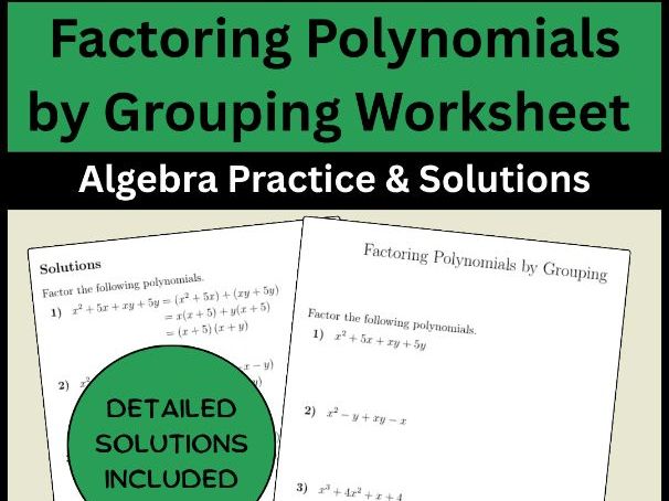 Factoring Polynomials by Grouping Worksheet Algebra Practice & Solutions