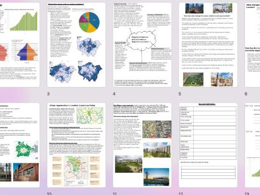 AQA GCSE Geography Urban Change LONDON case study revision booklet with questions