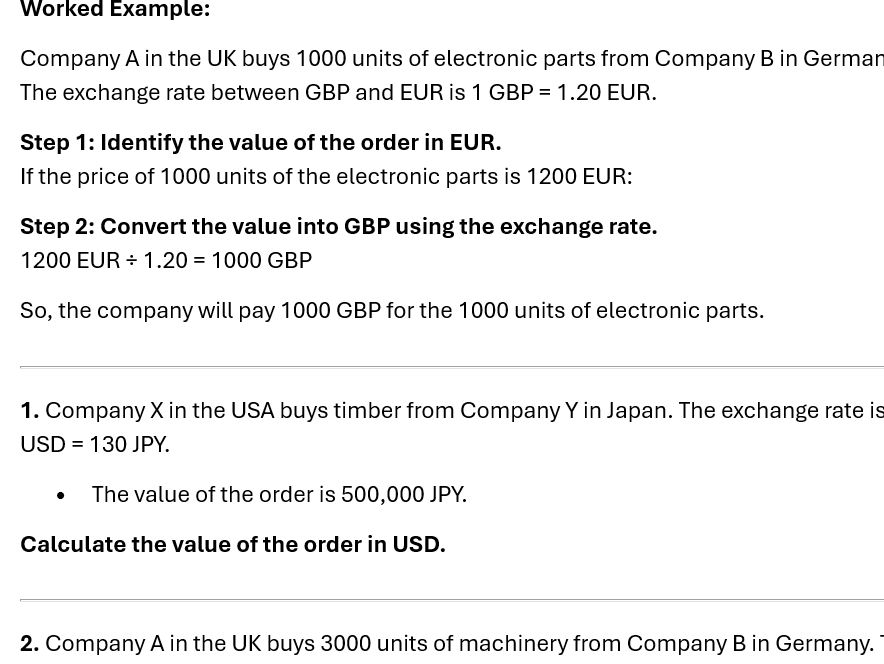 Exchange Rates Activity Sheet