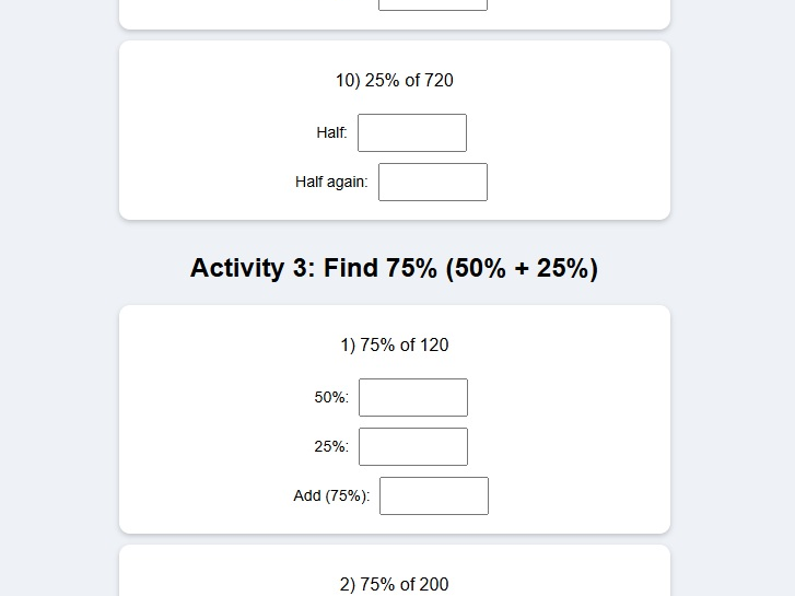 PERCENTAGES ACTIVITIES AND TRICKS