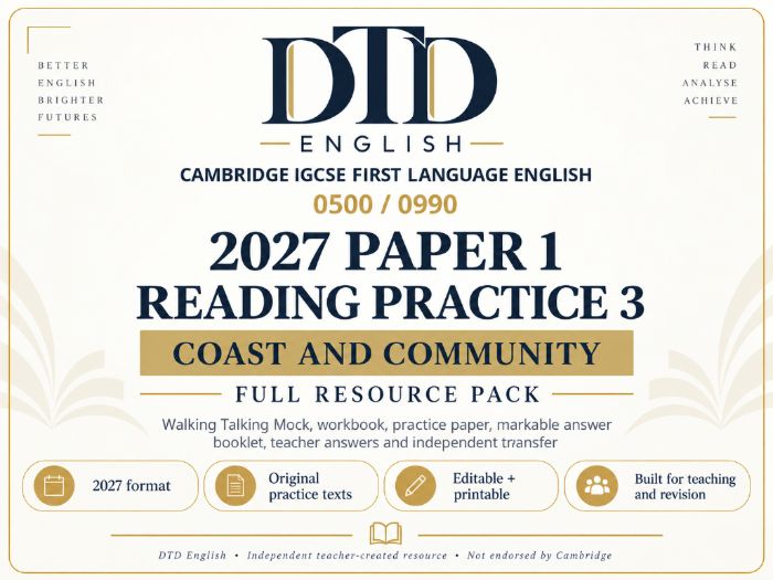 Cambridge IGCSE First Language English 0500 / 0990 Paper 1 Reading |Pack 3 - 2027