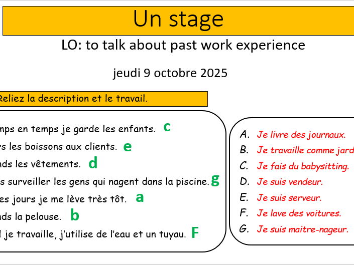 GCSE FRENCH STUDIO - Un stage