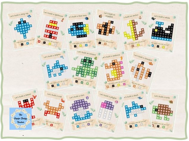 Multilink/Snap Cube Challenge Cards - Under the Sea / Ocean Animals (Natural Theme)