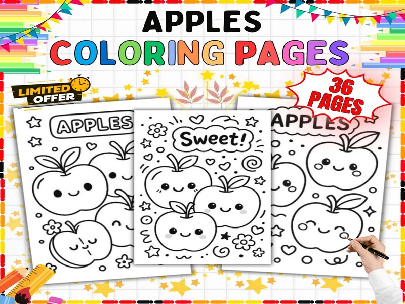 Apples Coloring Sheets | 36 Fun Pages | Autumn Harvest Activity for PreK to 2nd