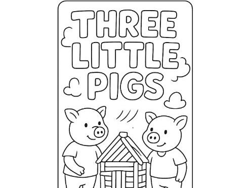 The Three Little Pigs Bookmark Colouring Template