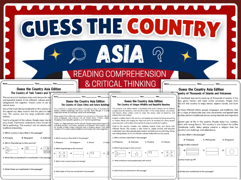 Guess the Country: Asia Reading Comprehension Worksheets