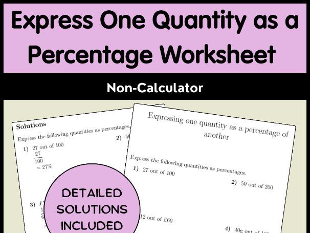 Express One Quantity as a Percentage Worksheet Non-Calculator