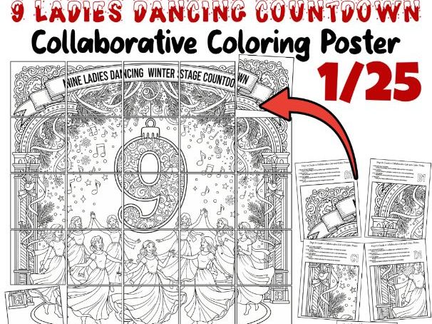 Nine Ladies Dancing Countdown Poster | 12 Days of Christmas Collaborative Art