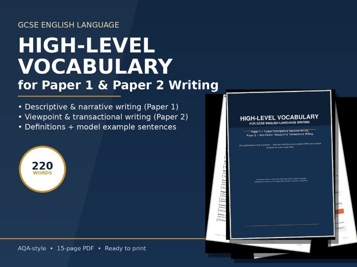 GCSE English Language Vocabulary Booklet — 220 High-Level Words for Paper 1 & Paper 2 Writing (AQA-s