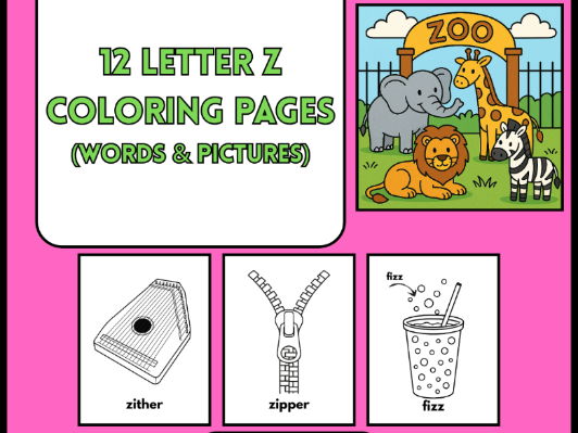 12 Letter Z Coloring Pages Words & Pictures