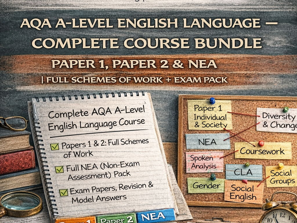 AQA A-Level English Language – COMPLETE COURSE BUNDLE | Paper 1, Paper 2 & NEA (Full Schemes of Work + Exam Pack)