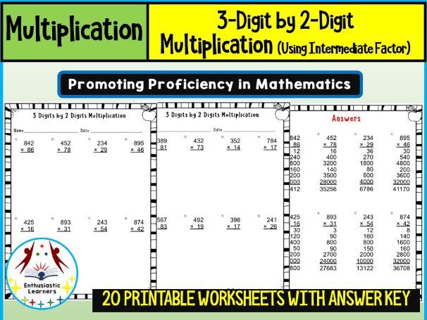 3-Digit by 2-Digit Multiplication Using Intermediate Factor Method Worksheets Math Problems