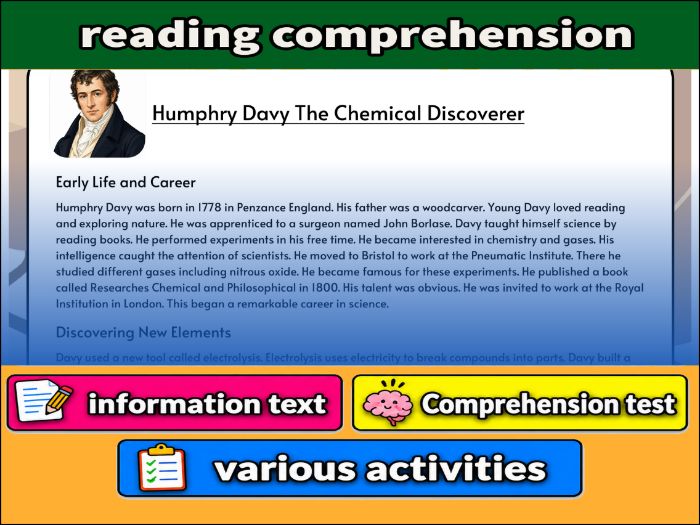 Humphry Davy The Chemical Discoverer- Reading Comprehension, Worksheet & Activities