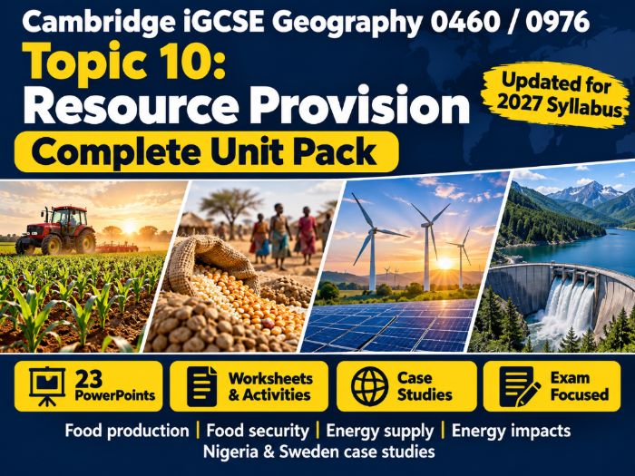 Topic 10: Resource Provision Unit Pack (UPDATED FOR 2027) | CIE iGCSE Geography 0460 / 0976