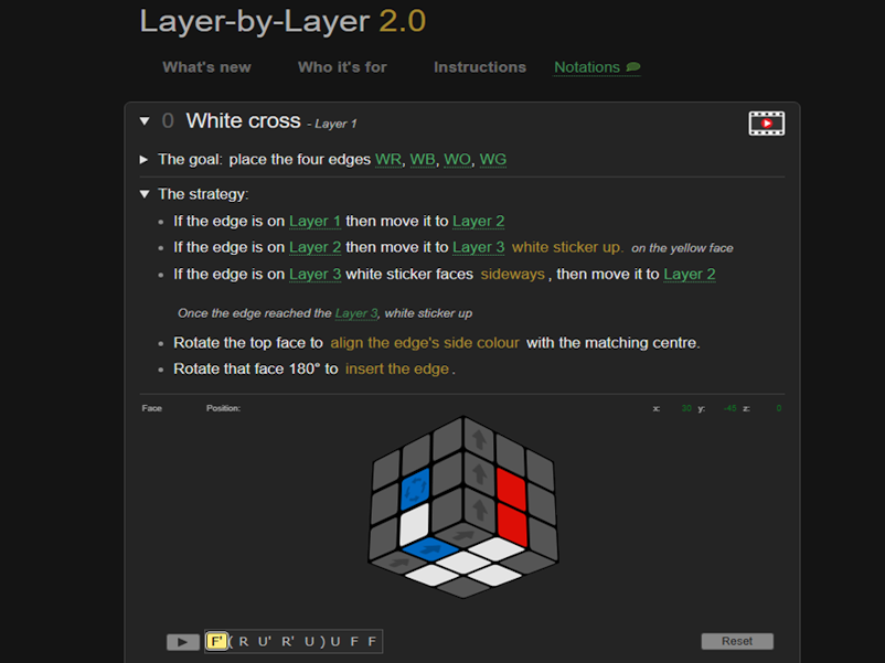 1-Algorithm Rubik's Cube 3D Simulator for Schools. Designed for beginners