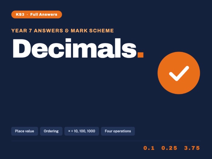 Year 7 Maths | Decimals | Mark Scheme