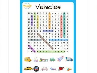 English ESL Vehicles Transport Vocabulary Poster Worksheets Wordsearch Activity