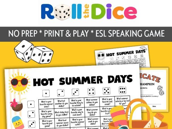 Hot Summer Days | Roll & Speak | NO PREP PRINT & PLAY