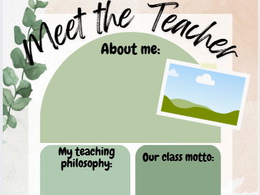 Editable meet the teacher sheet botanical design