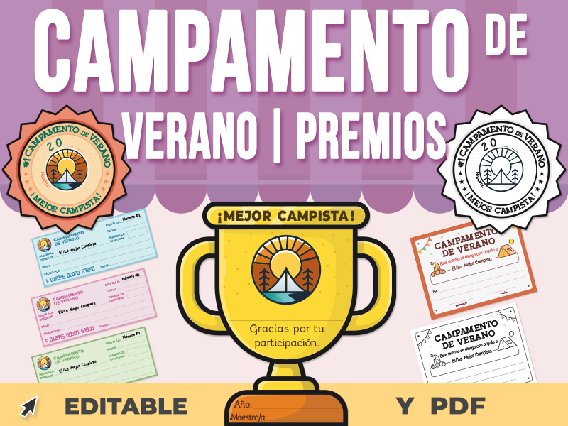 Summer Camp Awards Editables y Digitales en Español