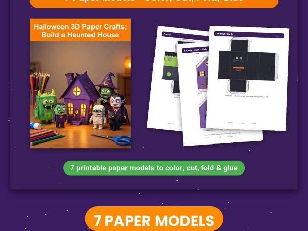Halloween 3D Paper Crafts – Haunted House & Monster Papercraft to Colour, Cut & Fold
