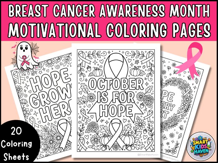 Breast Cancer Awareness Month Coloring Pages Pink Ribbon October Motivational