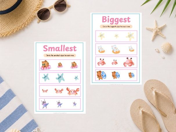 Biggest and Smallest Summer Worksheets – Comparing Size Activity for EYFS, KS1, Pre-K