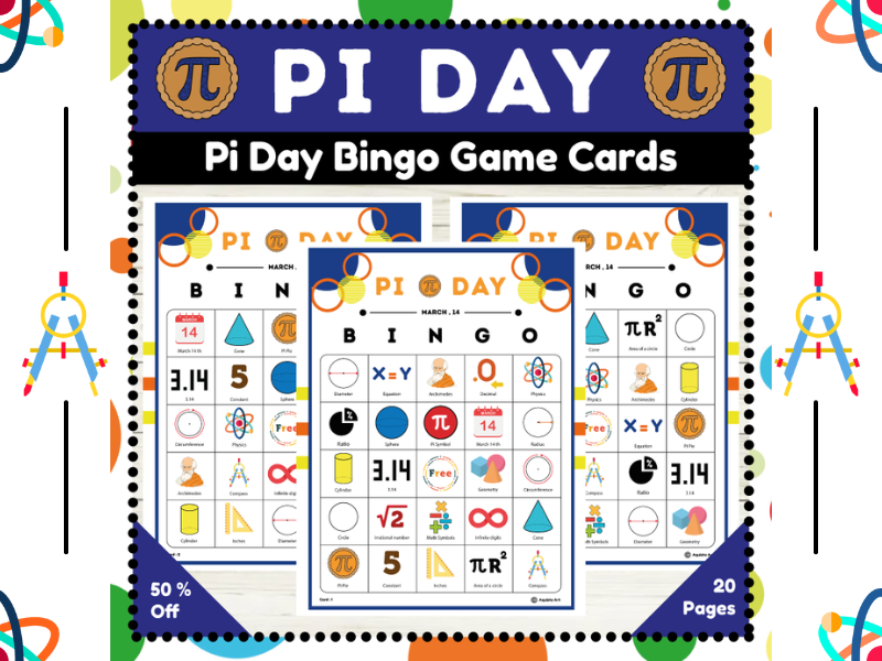 Pi Day Bingo Middle School Math Bingo Game Cards : A Fun Pi Day Activity