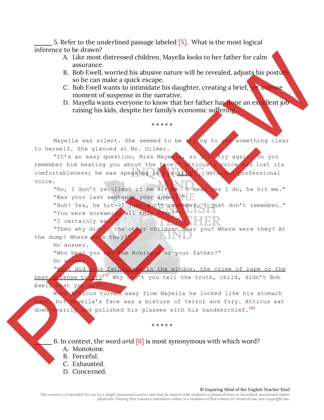 To Kill a Mockingbird Chapter 18 Close Reading Worksheet | Teaching ...