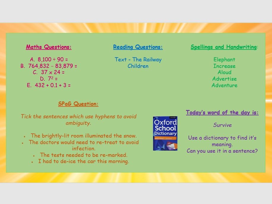 Daily Early Work Resources- Year 6- Summer Term 2.