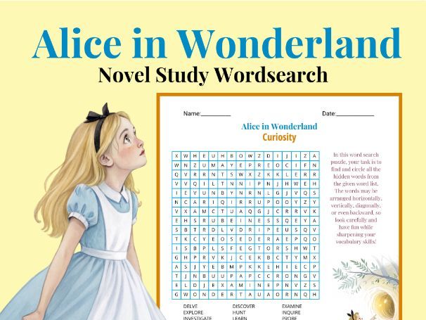 Alice in Wonderland Novel Study Word Search Pack | 5 Theme Puzzles | Grades 5-9