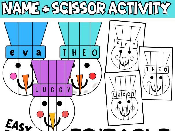 Snowman Name Craft Puzzle Christmas Winter Scissor Activity & Bulletin Board