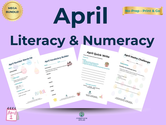 April Literacy & Numeracy Morning Work MEGA Bundle | Print & Go Worksheets (KS2 / Grades 3–5)