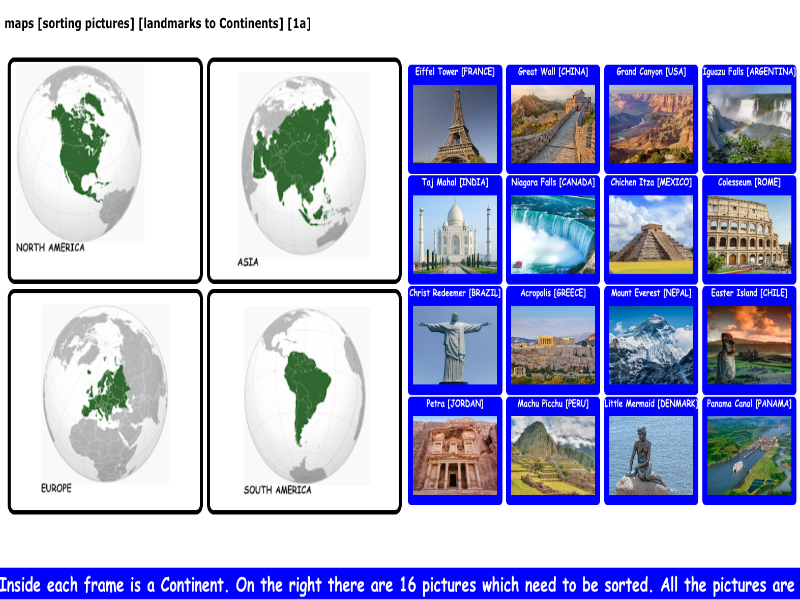 maps [sorting pictures] [landmarks to Continents] [1a]