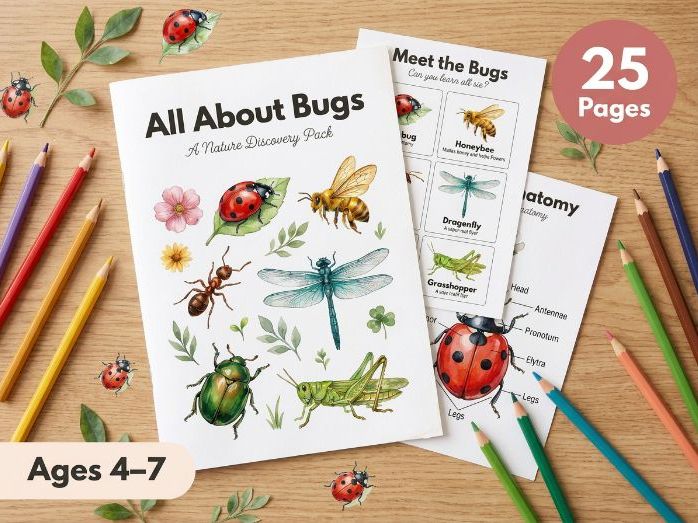 All About Bugs Worksheets | Insects | Ages 4-7 | Ladybug Bee Ant | Science PDF