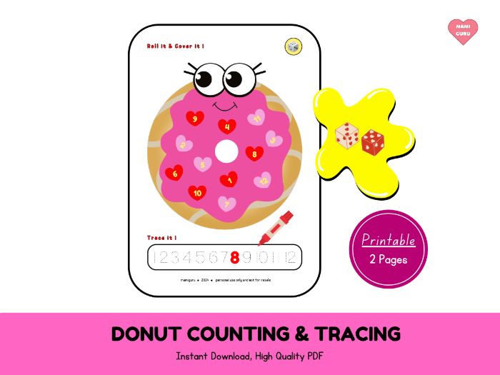 Donut Counting Game with Dice for Preschool