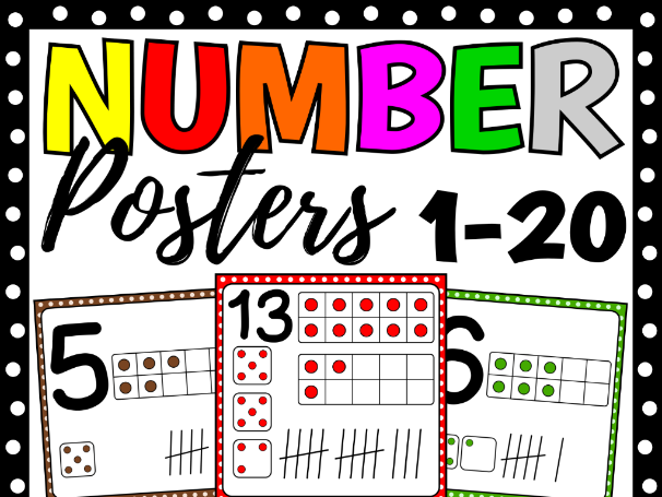 Number Posters 1-20 | Ten Frames, Dice, Tally Marks & Number Words | EYFS & KS1 Display