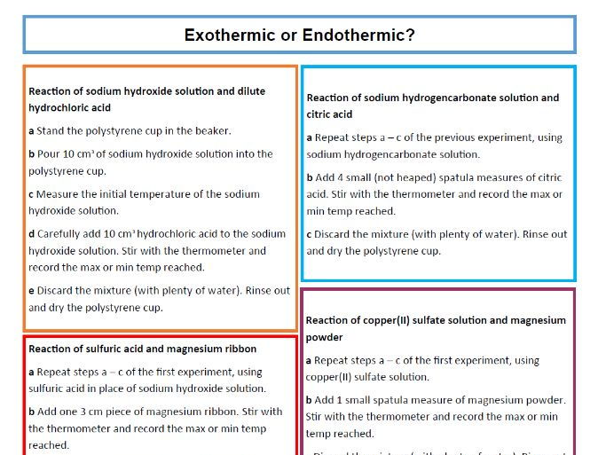 Endothermic And Exothermic Worksheet